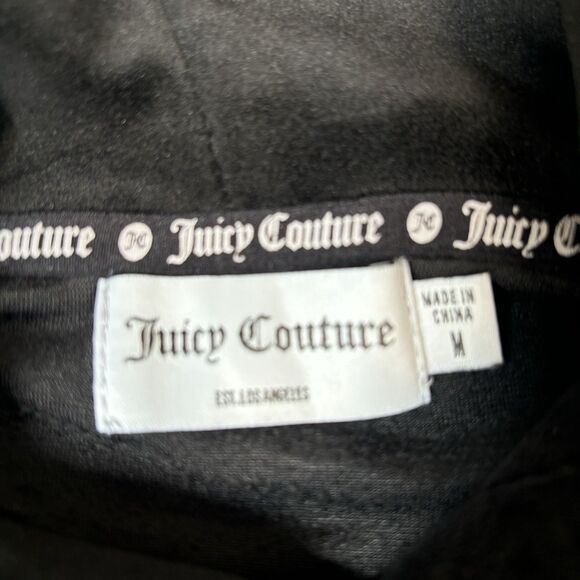 Juicy Couture OG Big Bling Velour Cropped Hoodie Womens Size M Black Silver - Picture 4 of 6